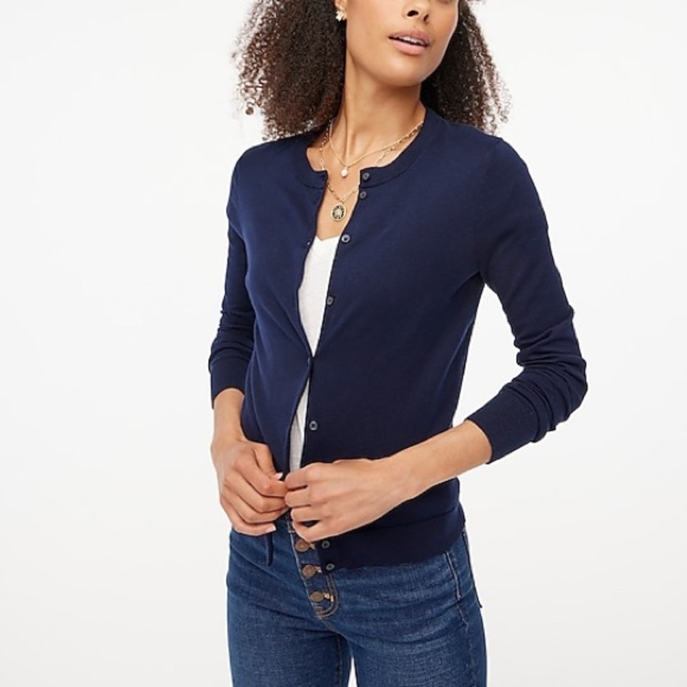 J Crew Caryn Cotton Cardigan in Navy Size M